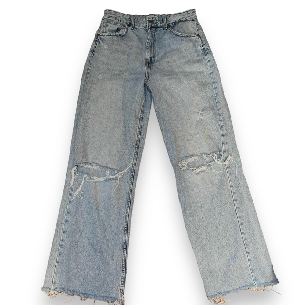 Zara distressed high rise wide leg jeans